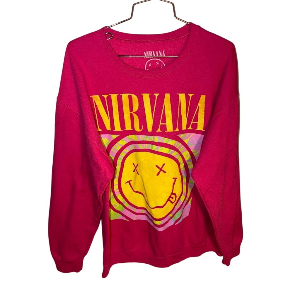Nirvana Pink Graphic Smiley Face Sweatshirt Crewneck XS/S Rock‎ Band Pullover